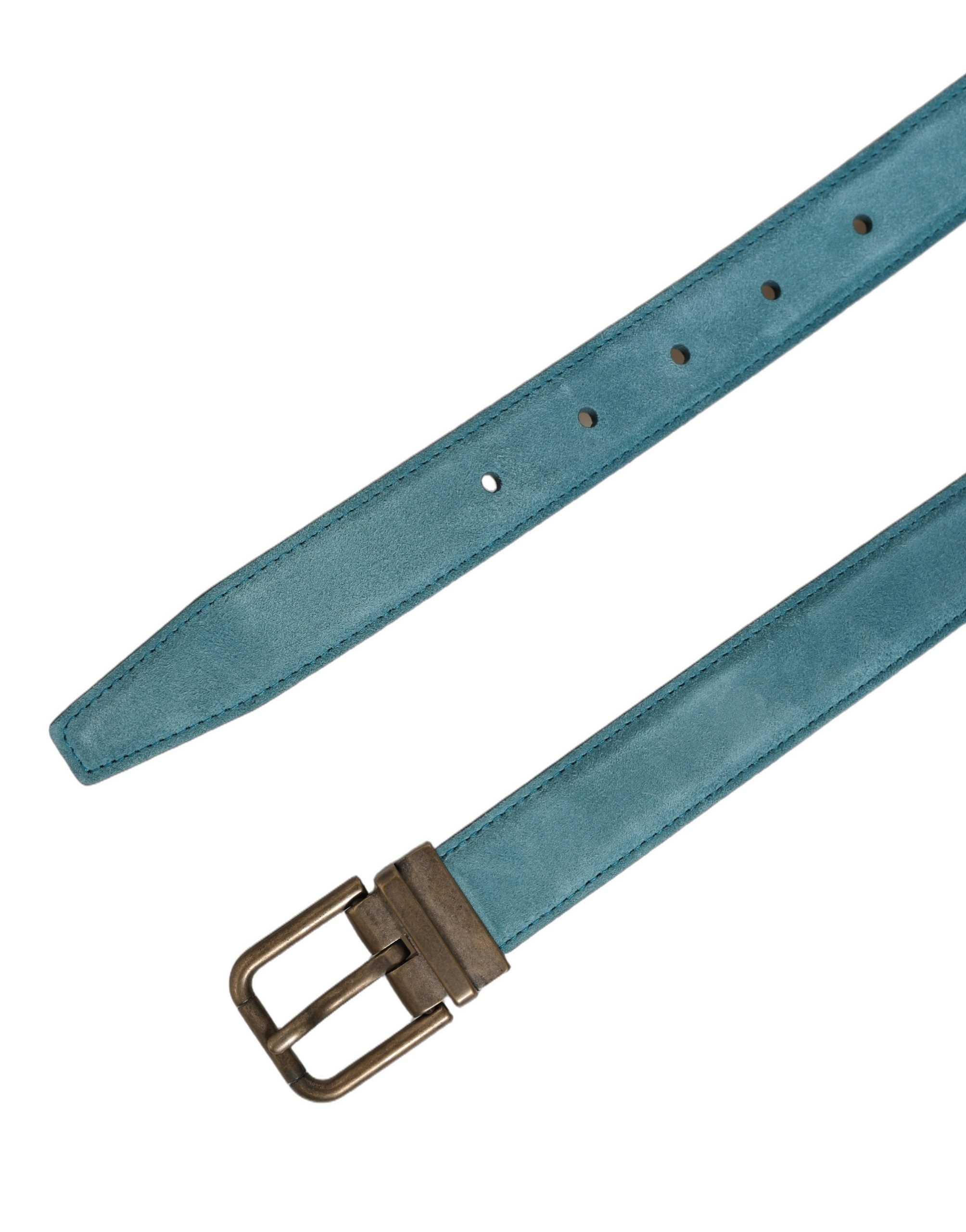 Dolce & Gabbana Blue Suede Belt with Gold Tone Buckle