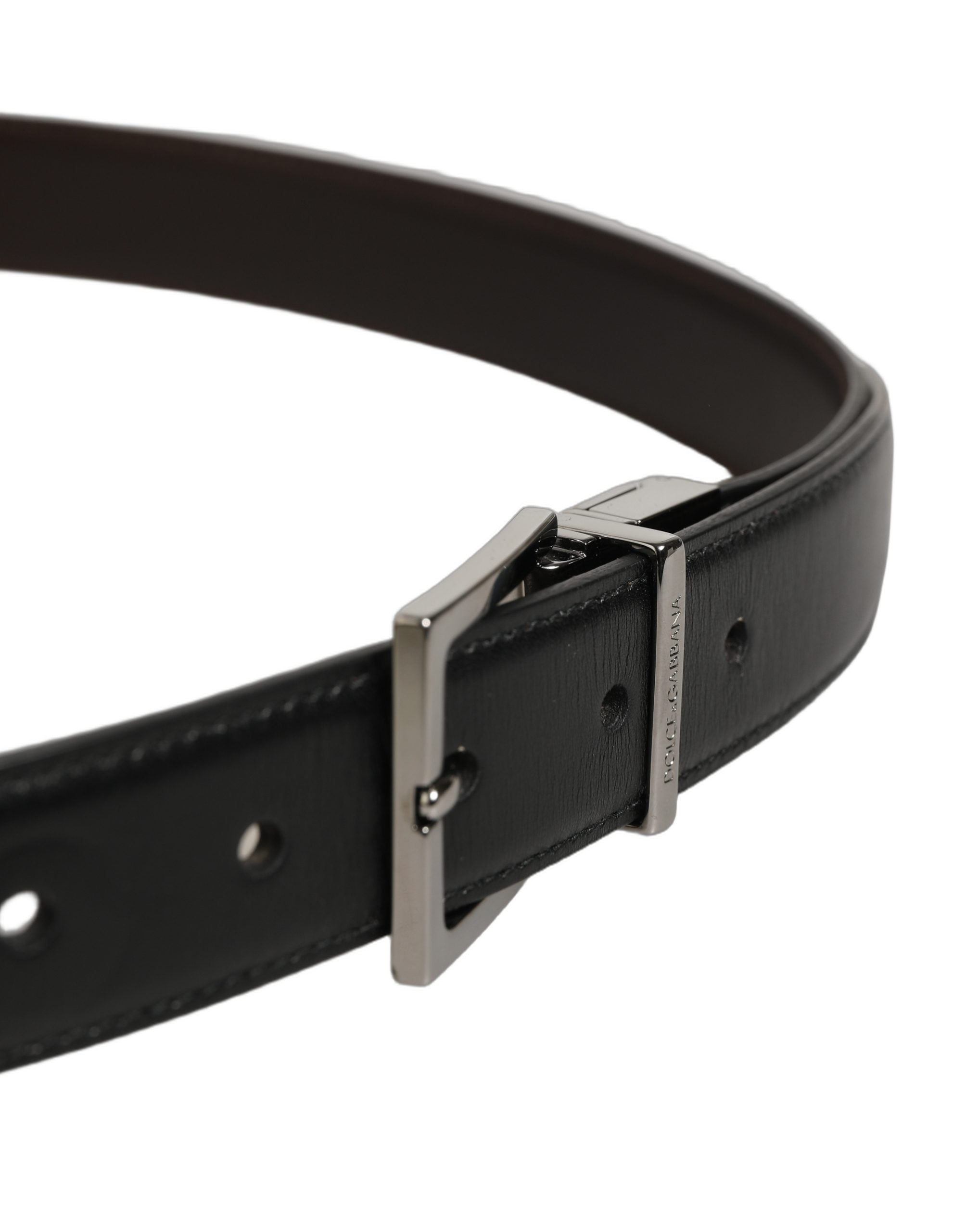 Dolce & Gabbana Black Leather Belt with Silver Buckle - Luxury Accessory