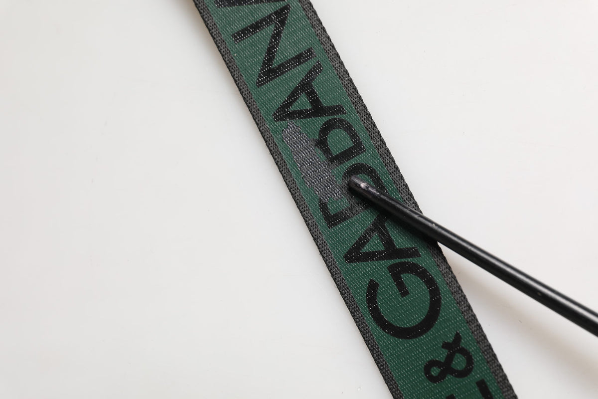 Dolce & Gabbana Black Green Logo Silver Tone Metal Buckle Belt