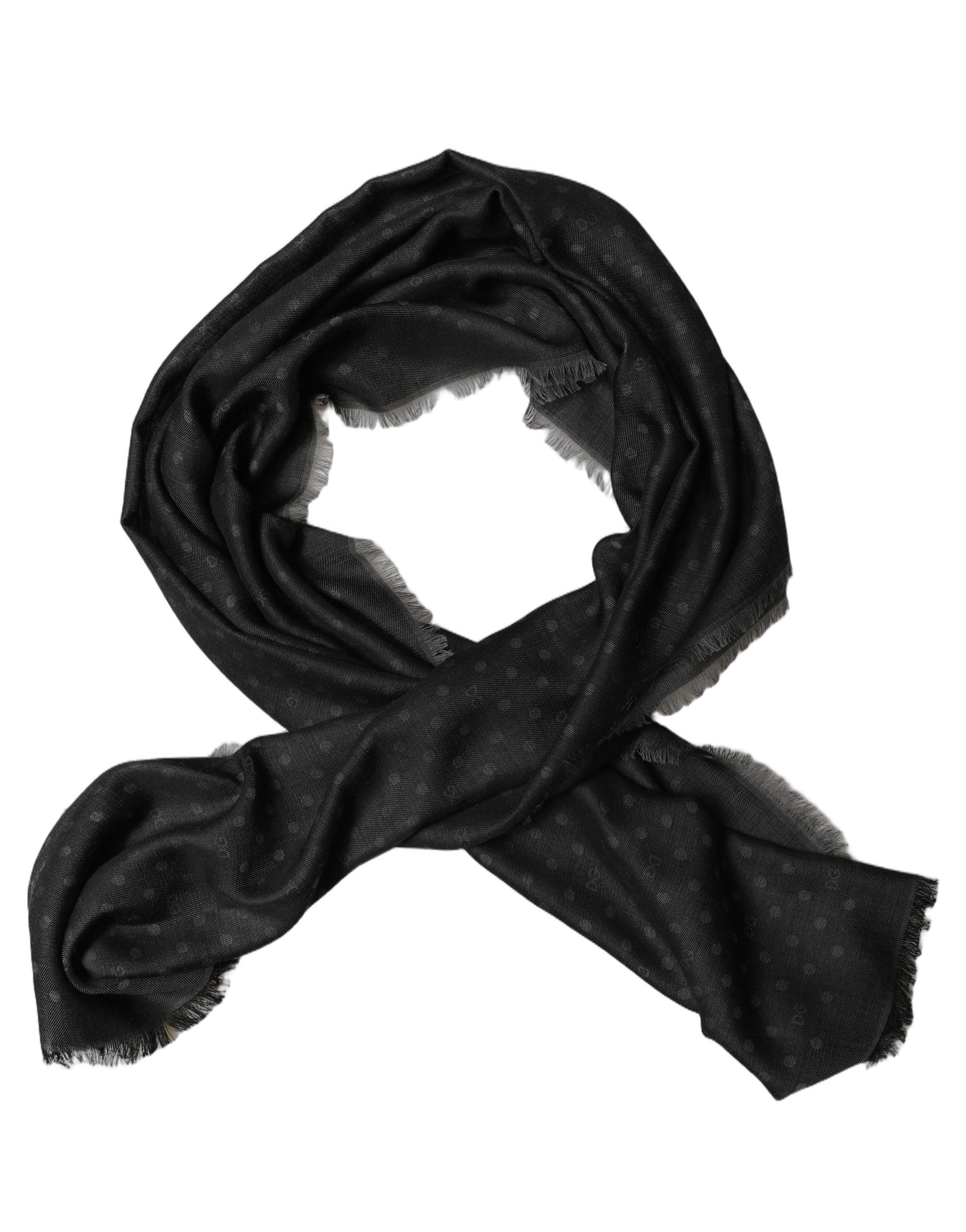 Dolce & Gabbana Black Viscose Polka Dot Fringe Shawl