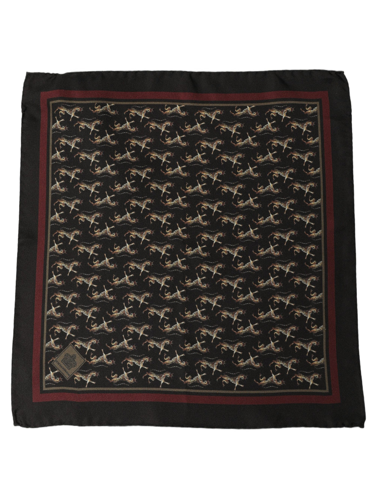 Dolce & Gabbana Black Silk Horse Pocket Square Foulard