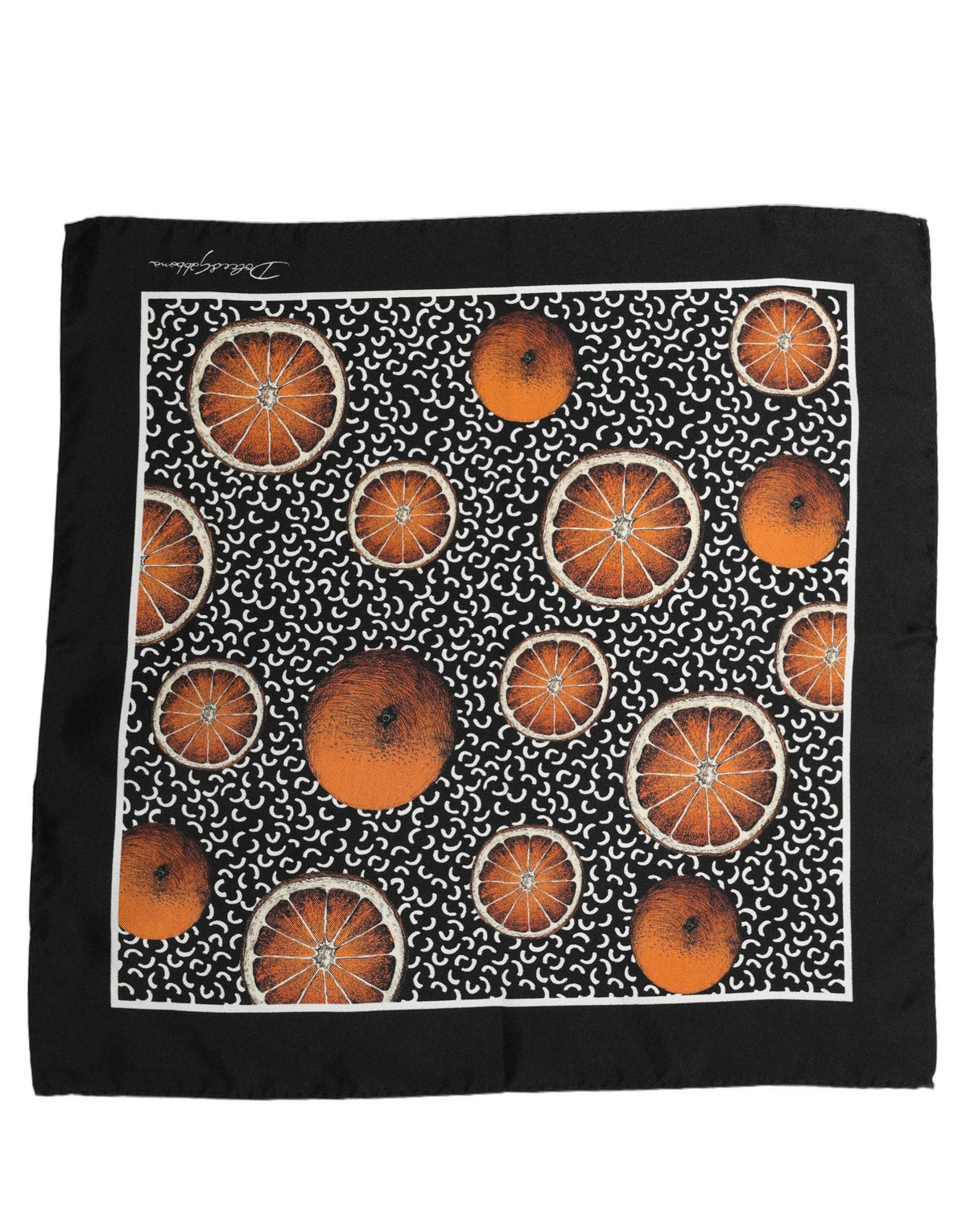 Dolce & Gabbana Black Silk Foulard Scarf with Citrus Elegance