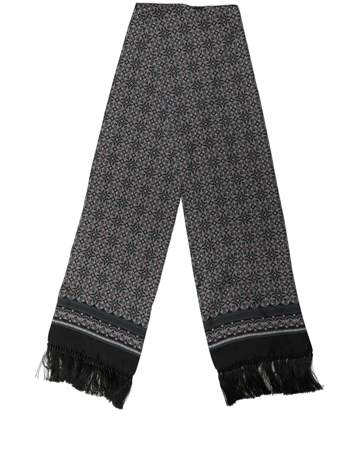 Dolce & Gabbana Black Silk Geometric Fringed Shawl Scarf