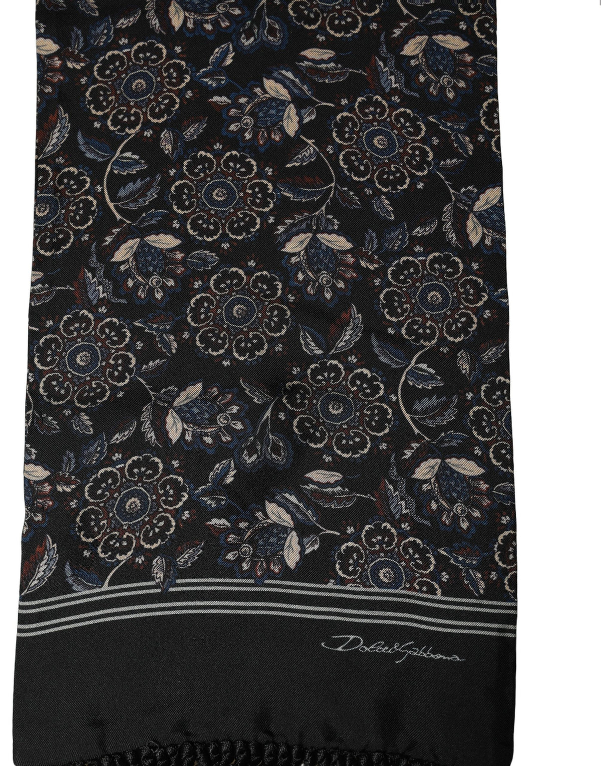 Dolce & Gabbana Black Silk Floral Paisley Fringed Shawl