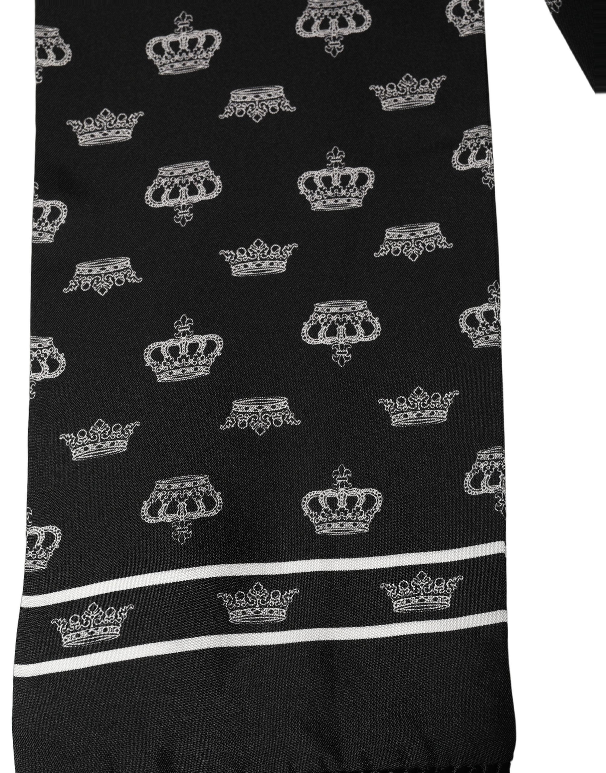 Dolce & Gabbana Black Silk Crown Fringed Shawl Scarf