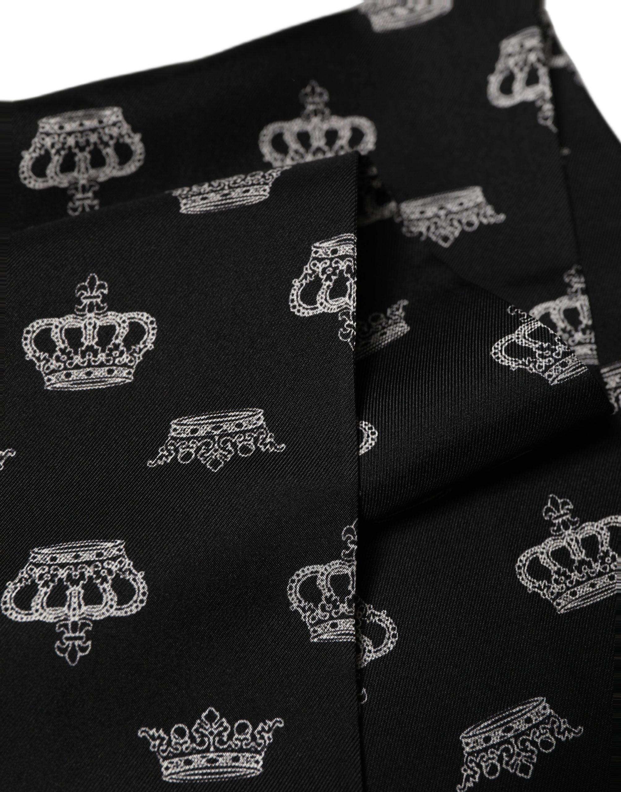 Dolce & Gabbana Black Silk Crown Fringed Shawl Scarf