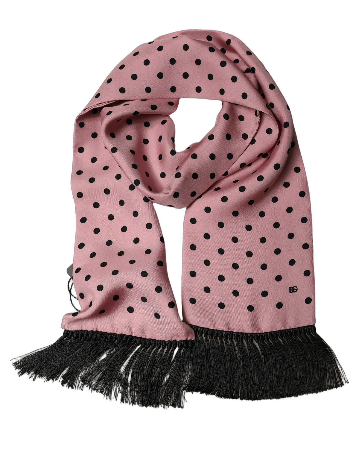 Dolce & Gabbana Pink Silk Polka Dot Lace Stole Scarf