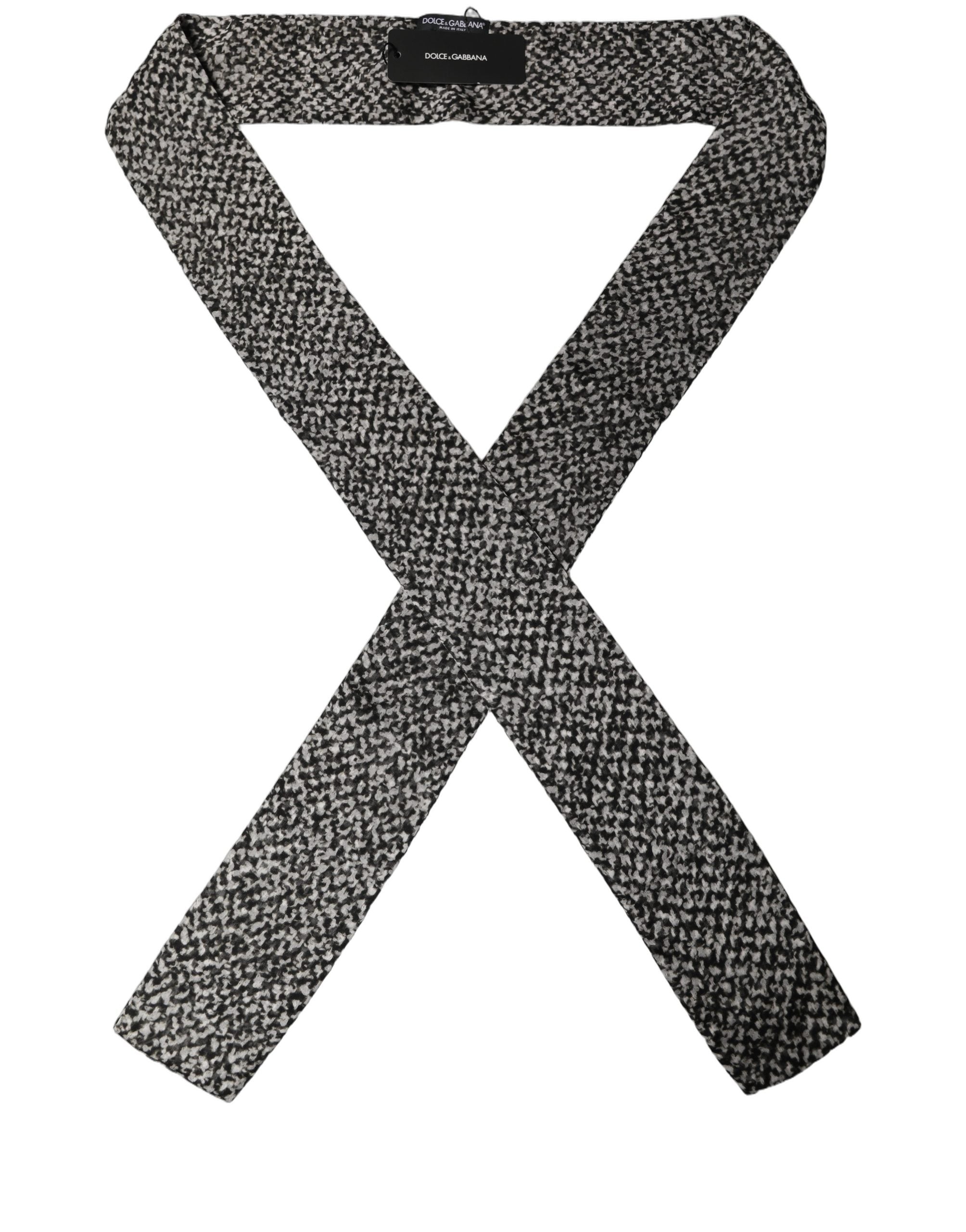Dolce & Gabbana Black White Herringbone Silk Shawl Scarf