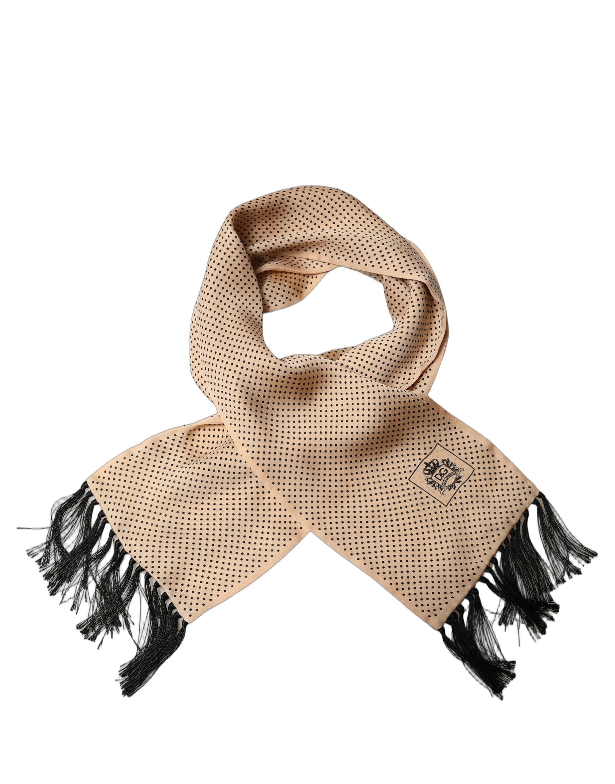 Dolce & Gabbana Silk Dotted Fringed Shawl Scarf - Timeless Luxury