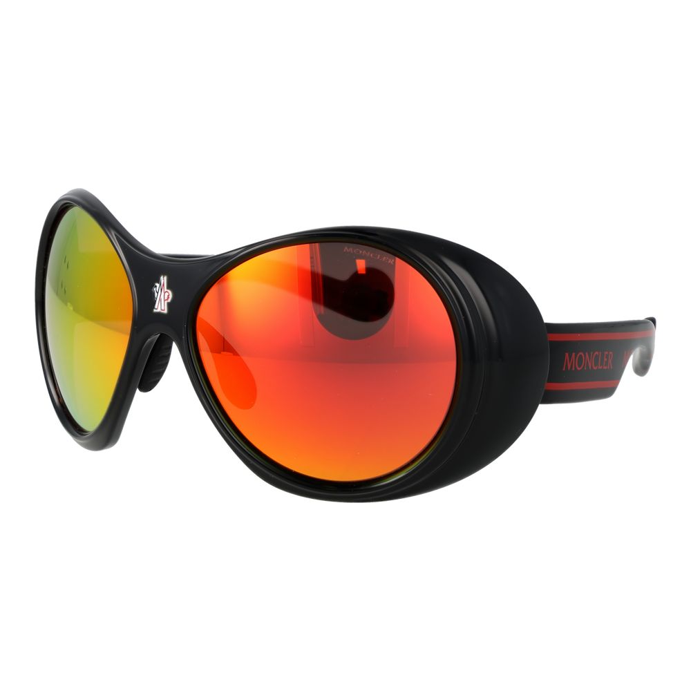 Discover the Moncler Black Plastic Sunglasses, a luxurious fusion of style and sophistication, featuring striking red mirrored lenses that elevate your allure.