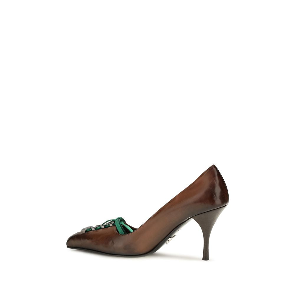 Prada Brown Calf Leather Bos Taurus Lace-Up Pumps - Luxury Elegance