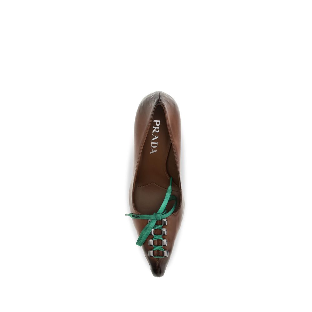 Prada Brown Calf Leather Bos Taurus Lace-Up Pumps - Luxury Elegance