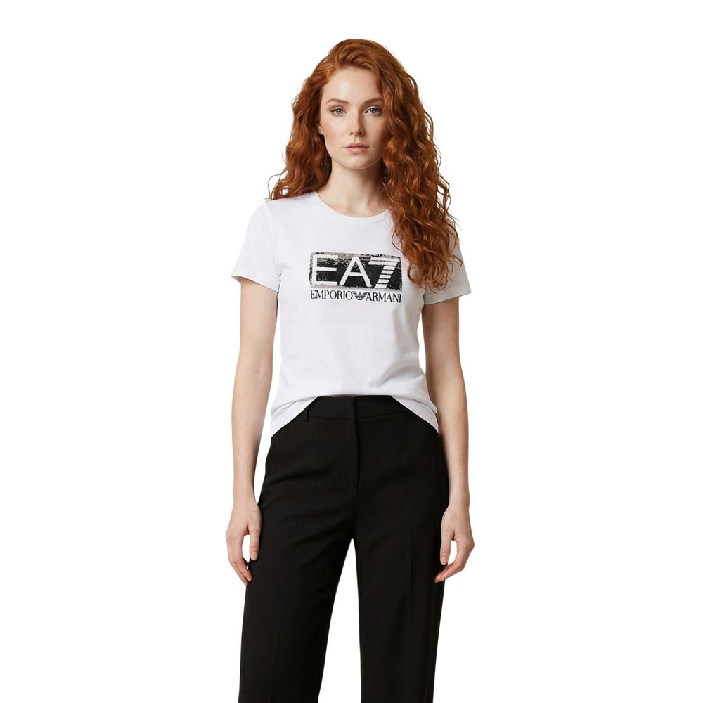 EA7 Emporio Armani Luxe White Cotton T-Shirt for Elevated Style