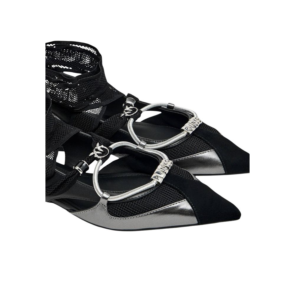 Step into timeless elegance with PINKO Black Leather Ballet Flats, crafted from luxurious leather, embodying sophistication and versatility for the discerning individual.