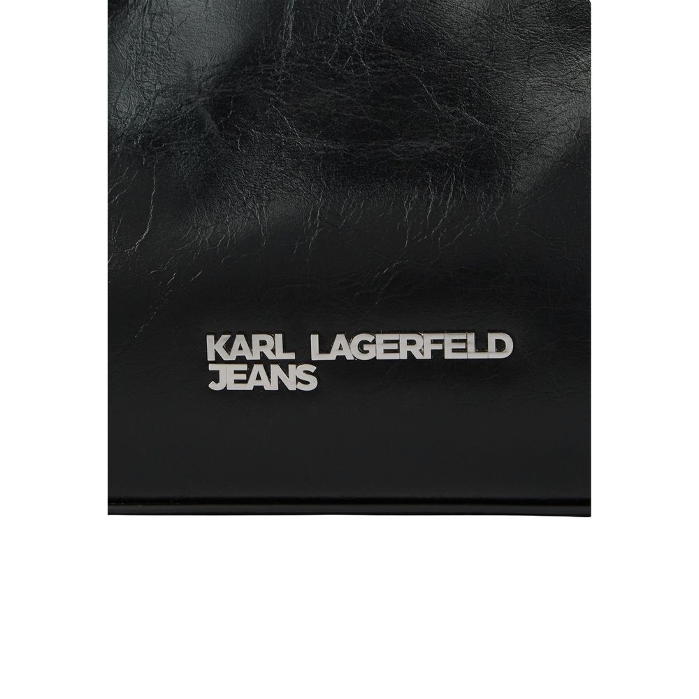 Indulge in the exquisite Karl Lagerfeld Black Polyethylene Handbag, a luxurious blend of 65% polyurethane and 35% polyester, designed for the sophisticated individual.