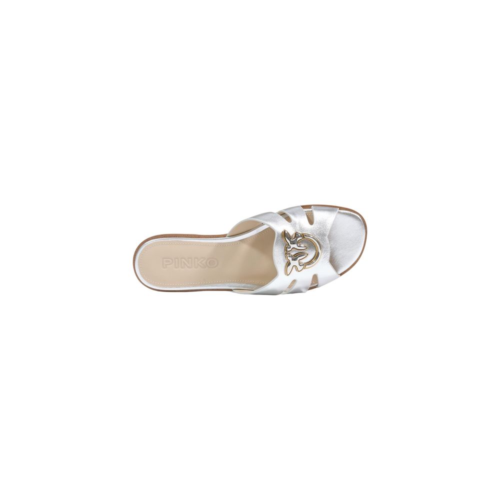 Elevate your summer elegance with PINKO White Leather Slippers, crafted from premium leather, blending sophistication and comfort for the discerning individual.