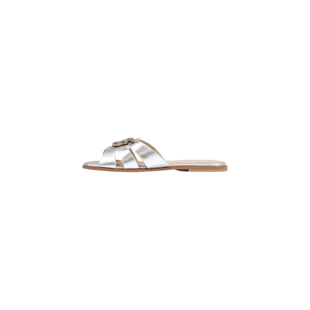 Elevate your summer elegance with PINKO White Leather Slippers, crafted from premium leather, blending luxury and comfort for the discerning individual.