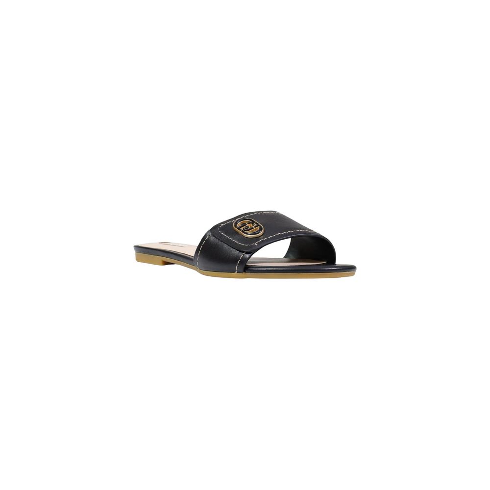 Step into a world of elegance with Liu Jo Black Leather Flat Sandals, where exquisite craftsmanship meets timeless design for effortless sophistication.