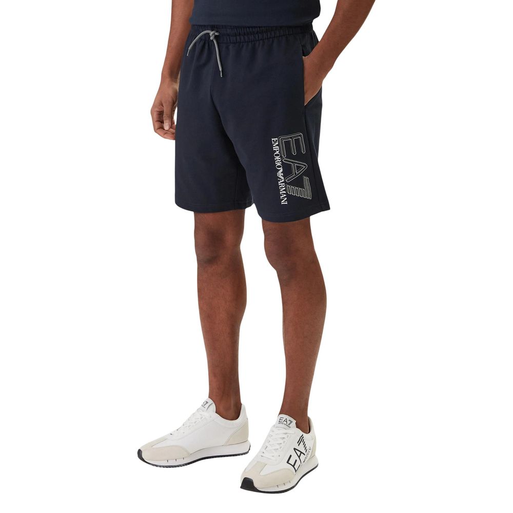 Elevate your leisurewear with the EA7 Emporio Armani Blue Cotton Bermuda Shorts, crafted for the discerning individual who values luxury and effortless style.