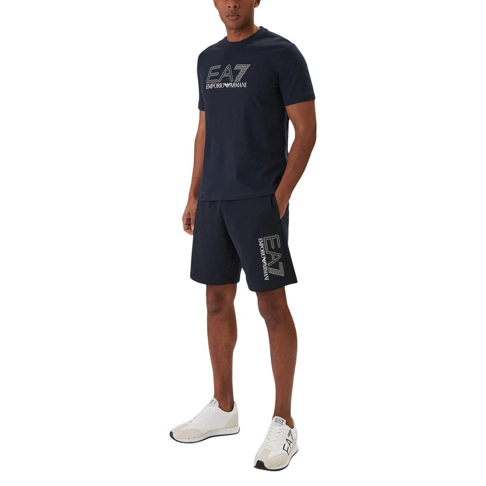 Discover the EA7 Emporio Armani Blue Cotton Bermuda Shorts, a blend of luxury and functionality crafted from 100% cotton, perfect for effortless summer elegance.