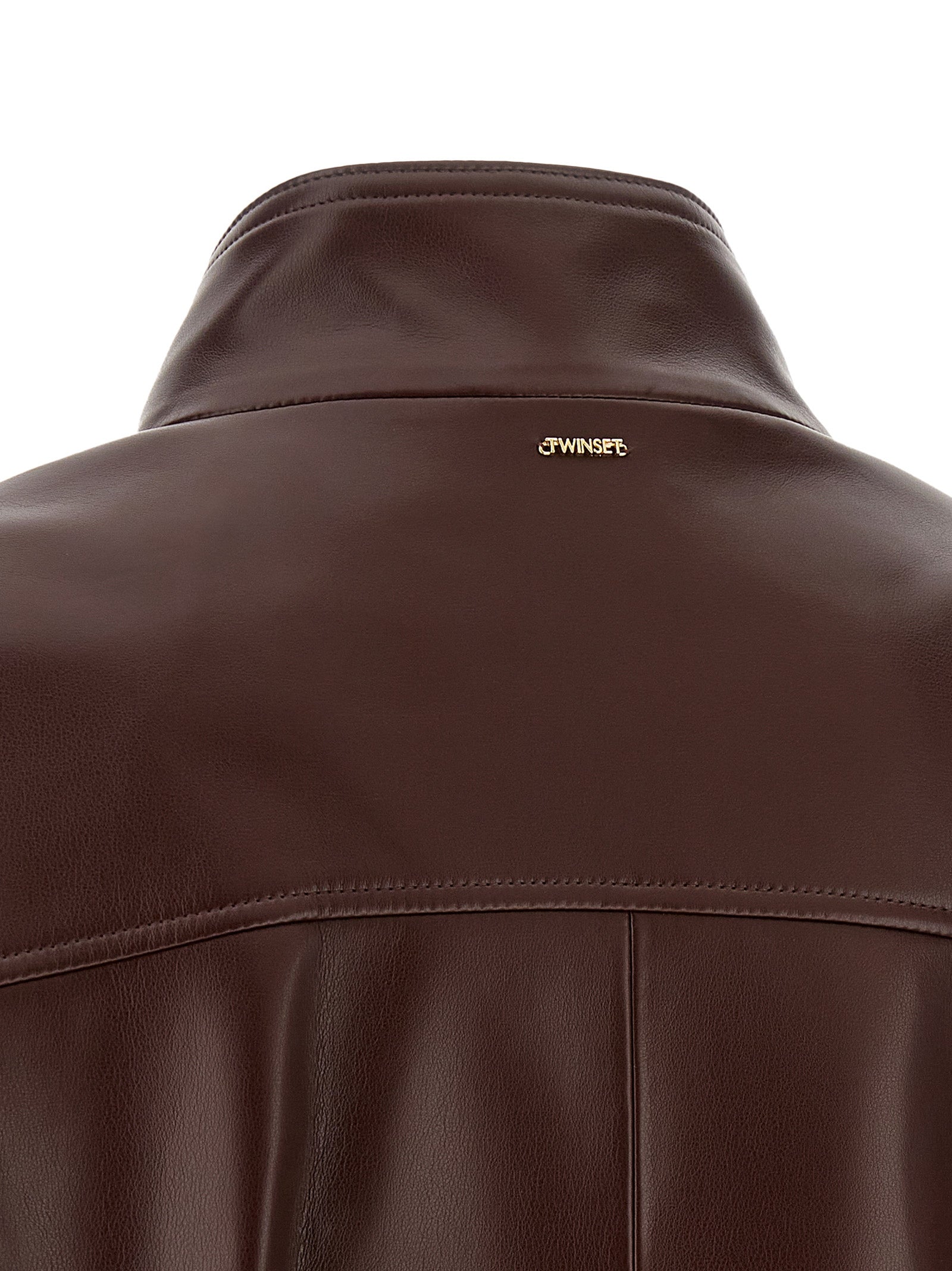 Twinset Brown Polyester Leather Jacket - Elevate Your Elegance