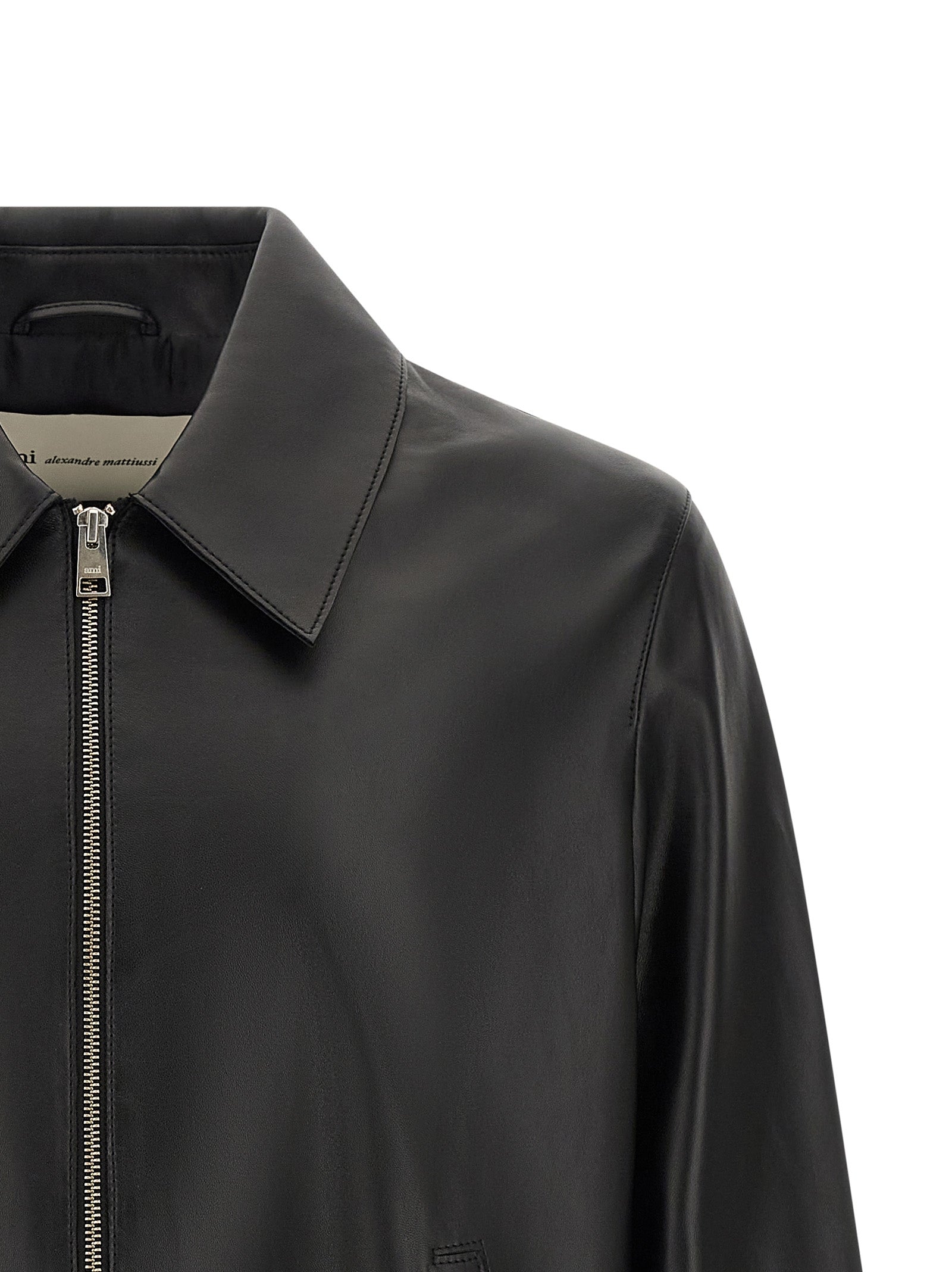 AMI PARIS Black Lamb Leather Jacket - Timeless Urban Elegance