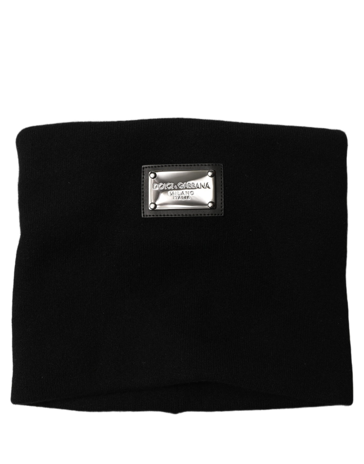 Dolce & Gabbana Black Cashmere Logo Plaque Neck Warmer Scarf