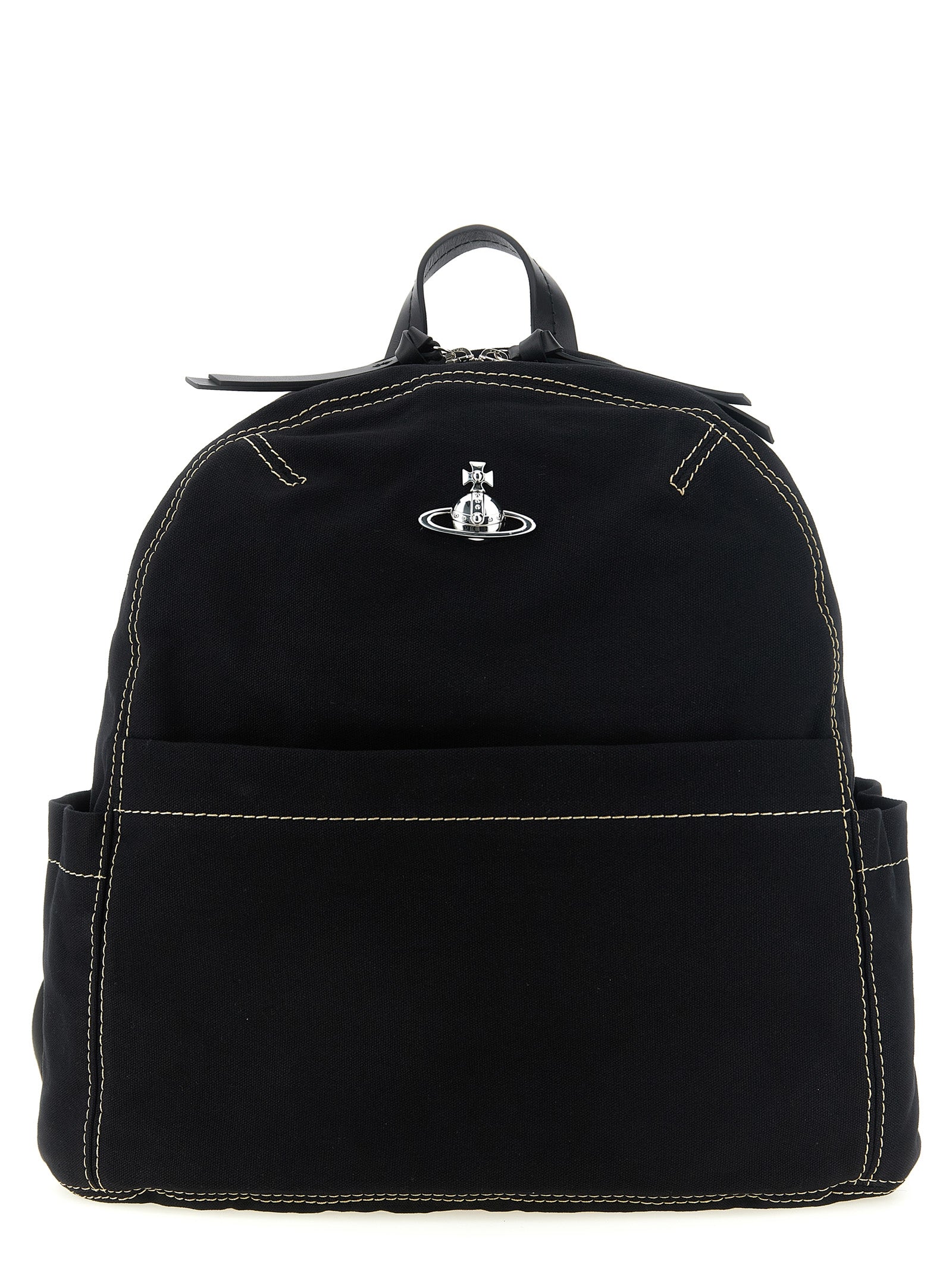 Discover the Vivienne Westwood Black Cotton Backpack, a fusion of avant-garde design and practical elegance, perfect for those who embody sophistication and style.