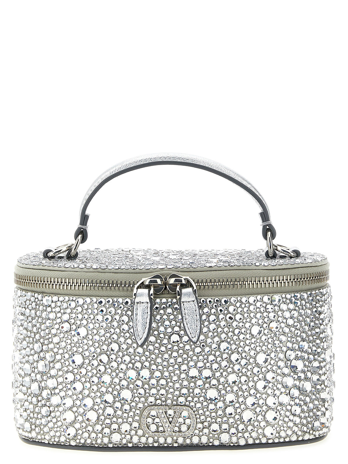 Discover the Valentino Garavani Silver Viscose Handbag, a masterpiece of Italian craftsmanship adorned with sparkling crystals, embodying luxury and timeless elegance for the discerning individual.