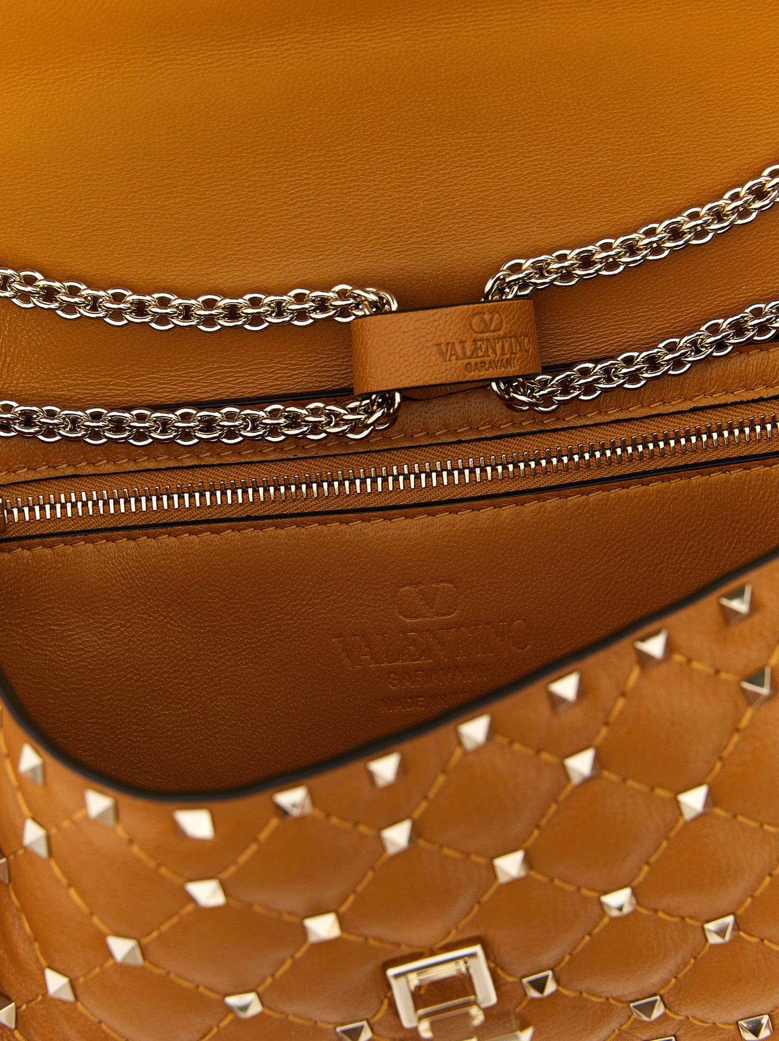 Valentino Garavani Rockstud Spike Shoulder Bag in Orange Leather