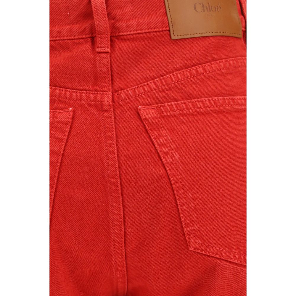 Chloé Red Cotton Casual Pants - Timeless Elegance Redefined