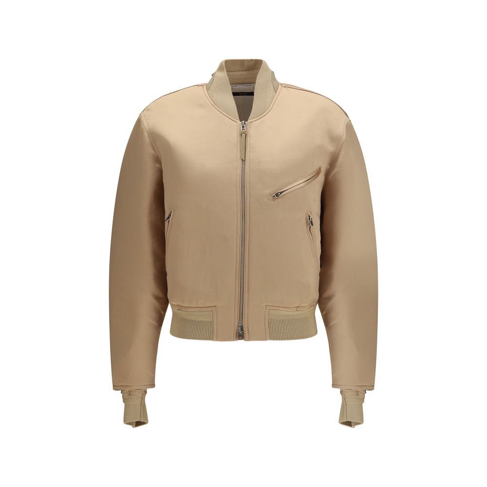 Elevate your wardrobe with the Tom Ford Gold Satin Bomber, a luxurious silk satin masterpiece that redefines modern elegance and sophisticated style.
