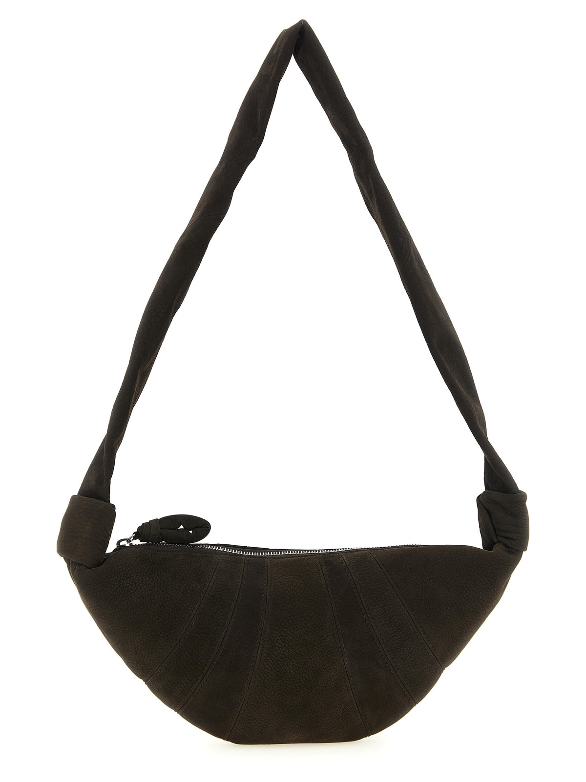 Discover the Lemaire Small Croissant Shoulder Bag, a masterpiece of dark brown lamb leather, where avant-garde design meets timeless elegance for the discerning connoisseur.