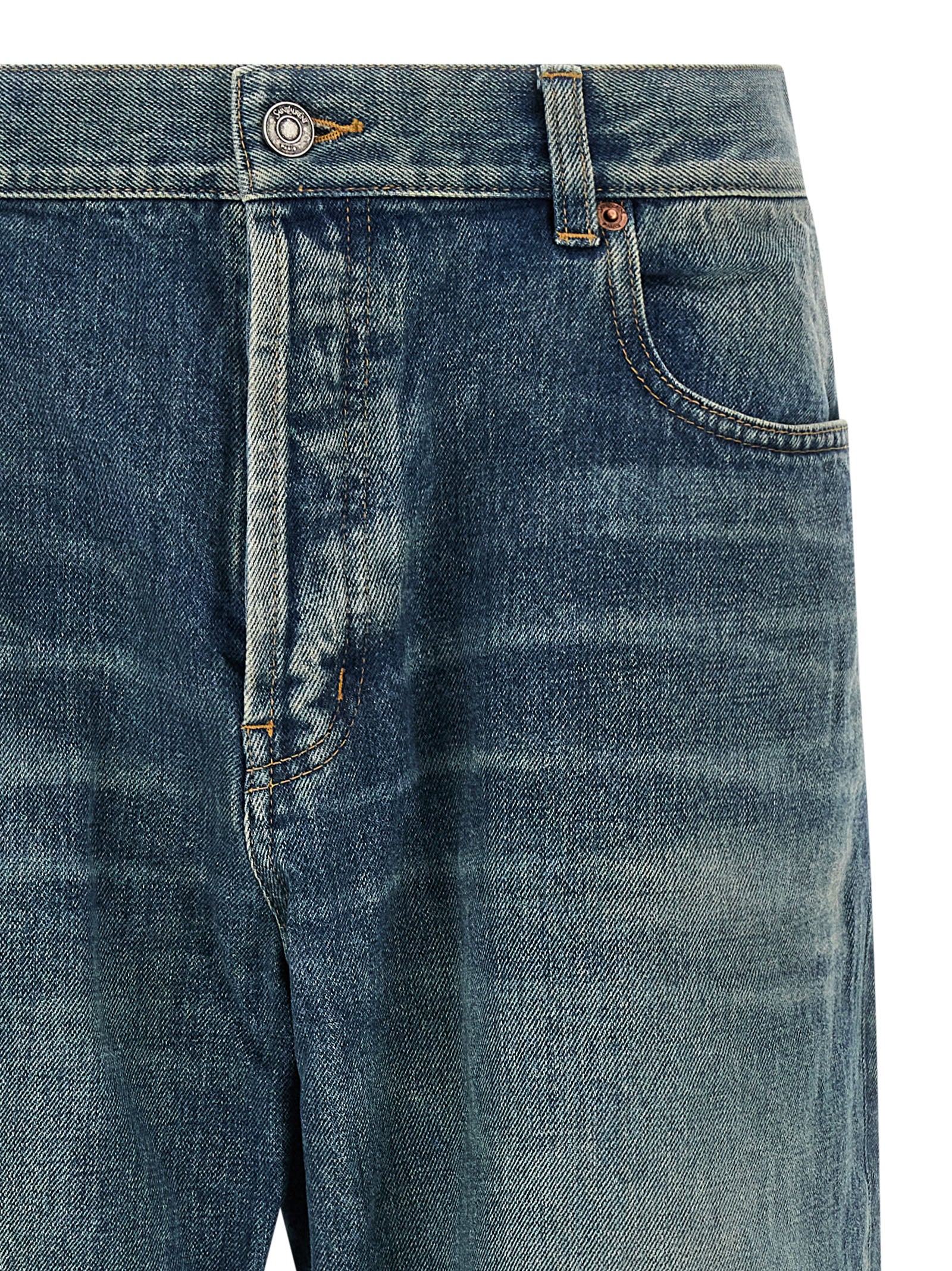 Saint Laurent Blue Cotton Tapered Jeans