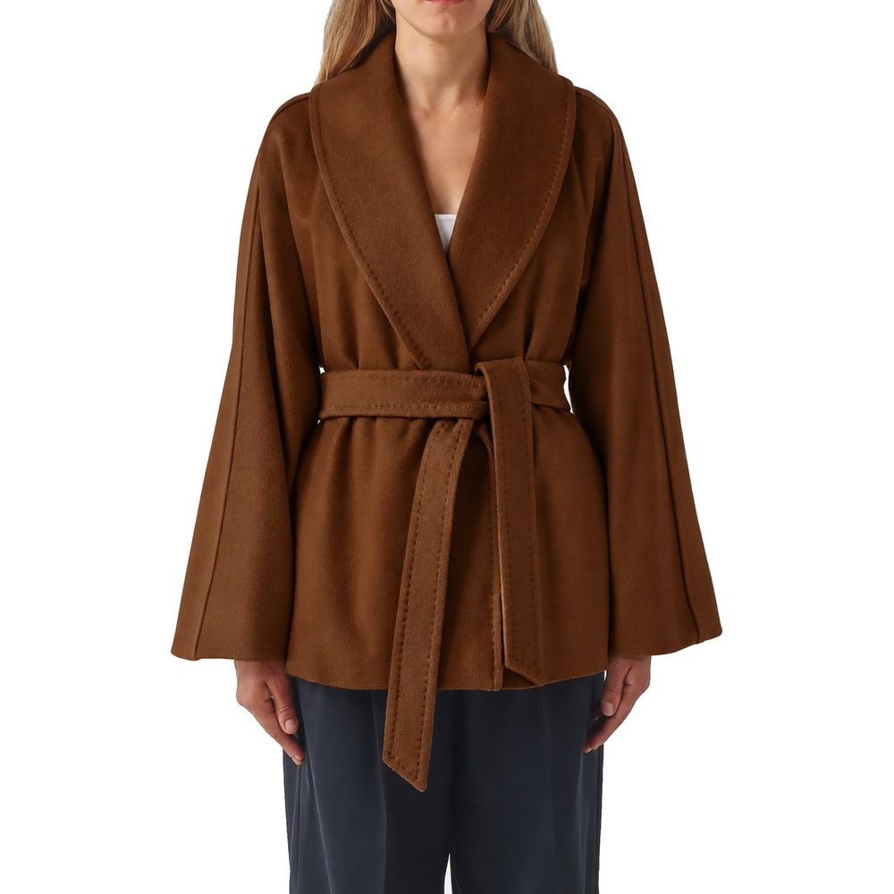 Indulge in the exquisite Max Mara Brown Virgin Wool Jacket, a timeless masterpiece of luxurious craftsmanship, perfect for elevating any sophisticated wardrobe.