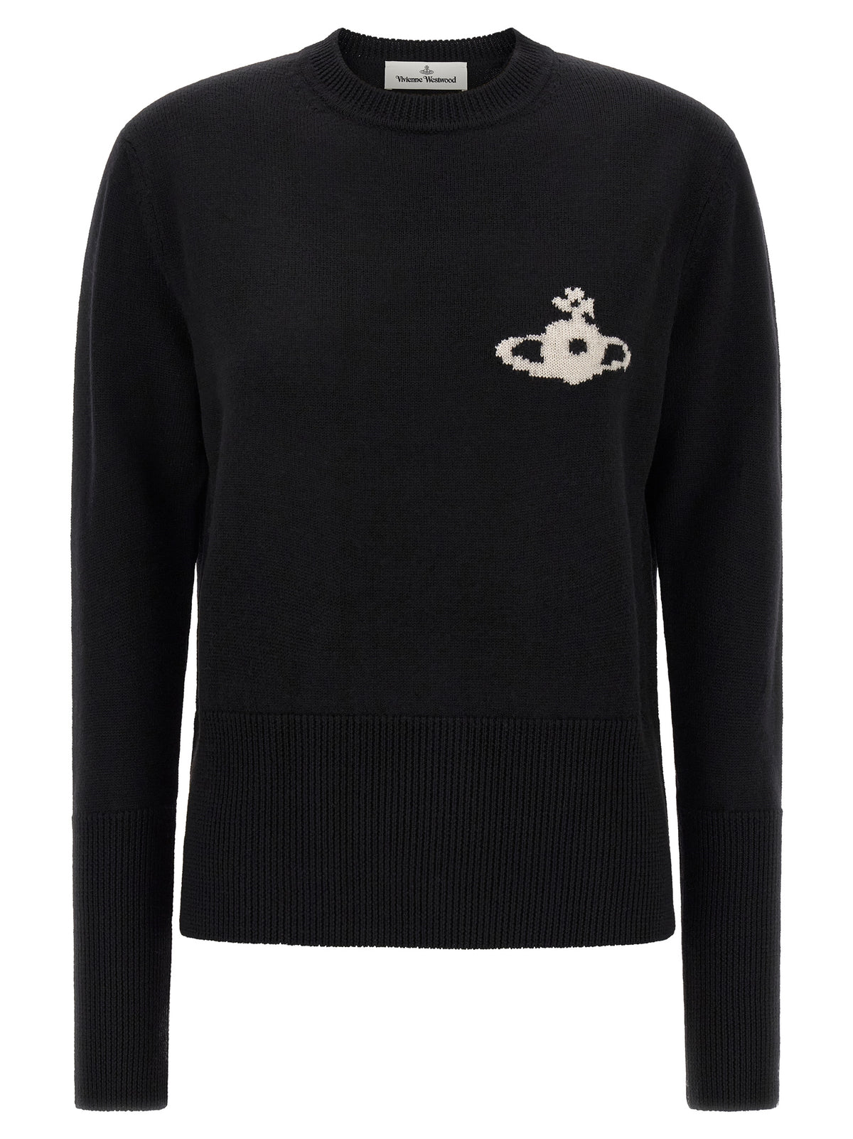 Elevate your wardrobe with the Vivienne Westwood Black Wool Cardigan, a masterpiece of fine wool and iconic design, embodying timeless elegance and modern sophistication.