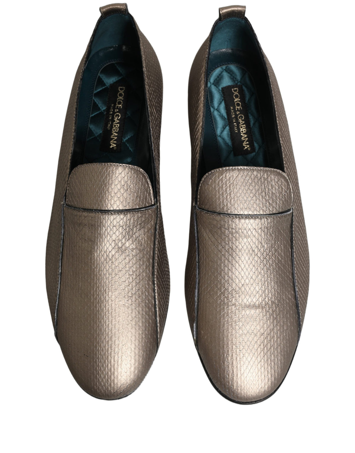 Dolce & Gabbana Silver Leather Slip On Loafers for Timeless Elegance