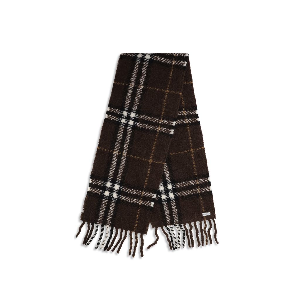 Indulge in the exquisite Burberry Brown Alpaca Vicugna Pacos Scarf, a timeless accessory crafted from luxurious materials, perfect for elevating any ensemble with sophistication.