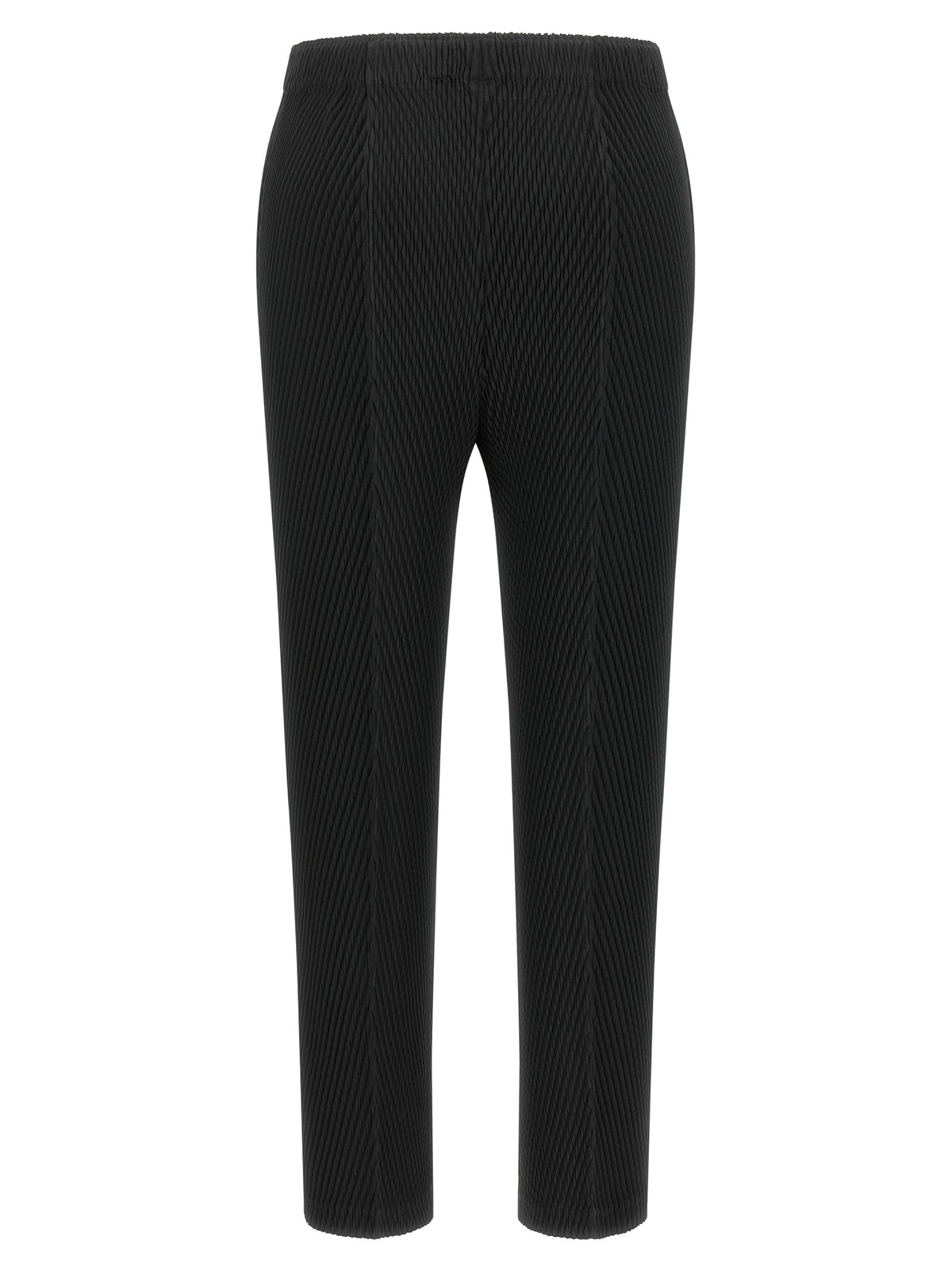 Discover Issey Miyake's Black Polyester Cropped Pants, a masterpiece of architectural elegance and innovative design, perfect for the discerning individual seeking sophistication.