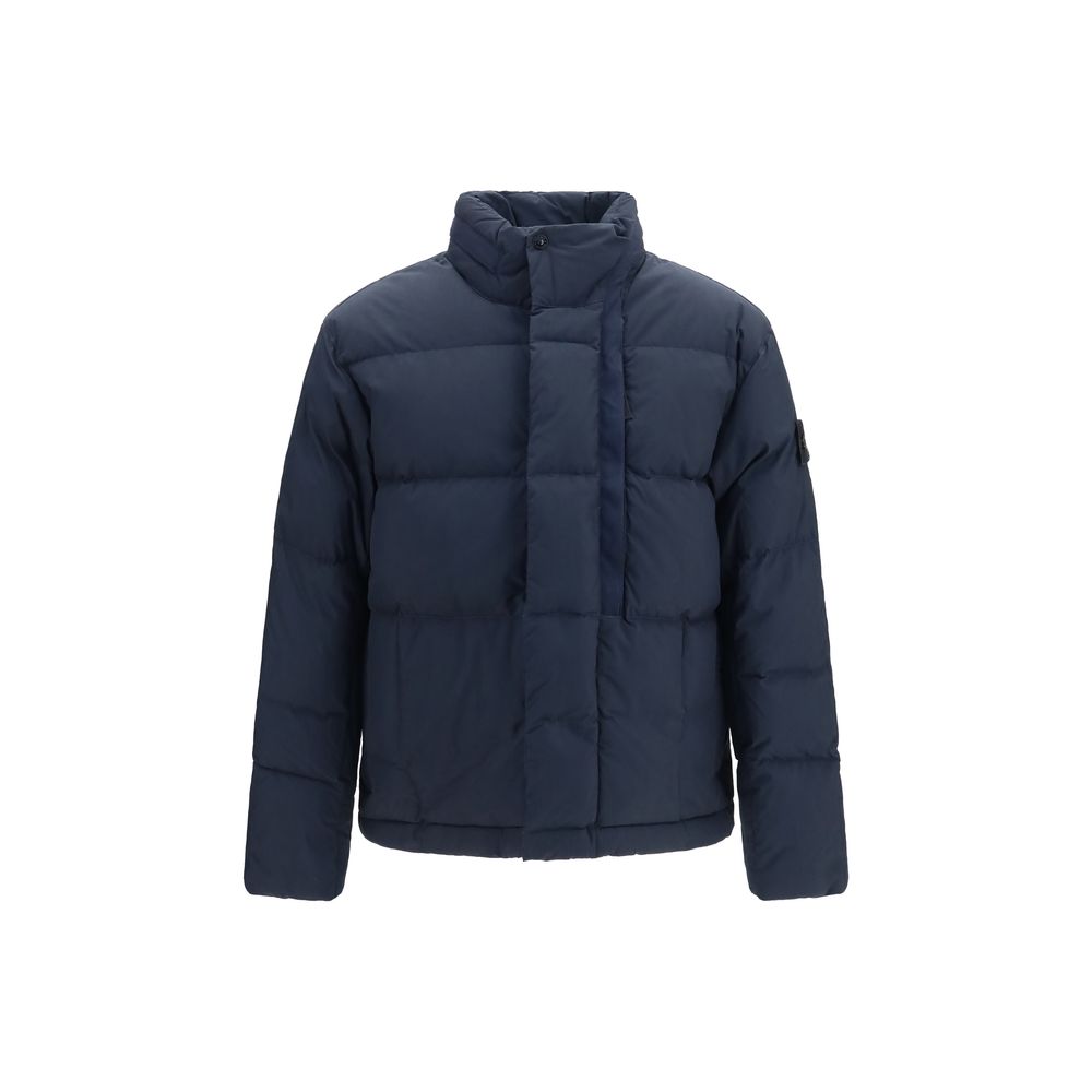 Elevate your style with the Stone Island Blue Goose Down Shell Jacket, a luxurious blend of comfort and sophistication, perfect for the discerning individual.