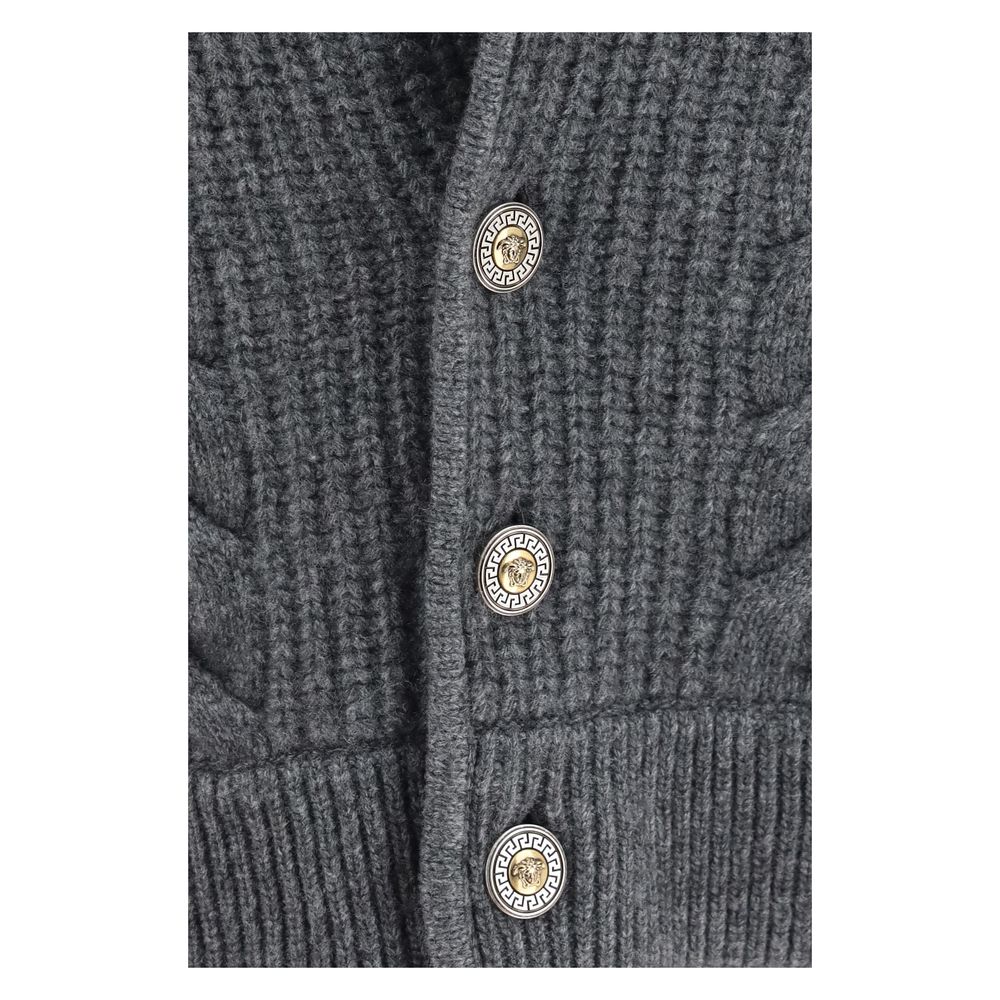 Versace Gray Wool Oves Aries Cardigan - Timeless Luxury Knitwear