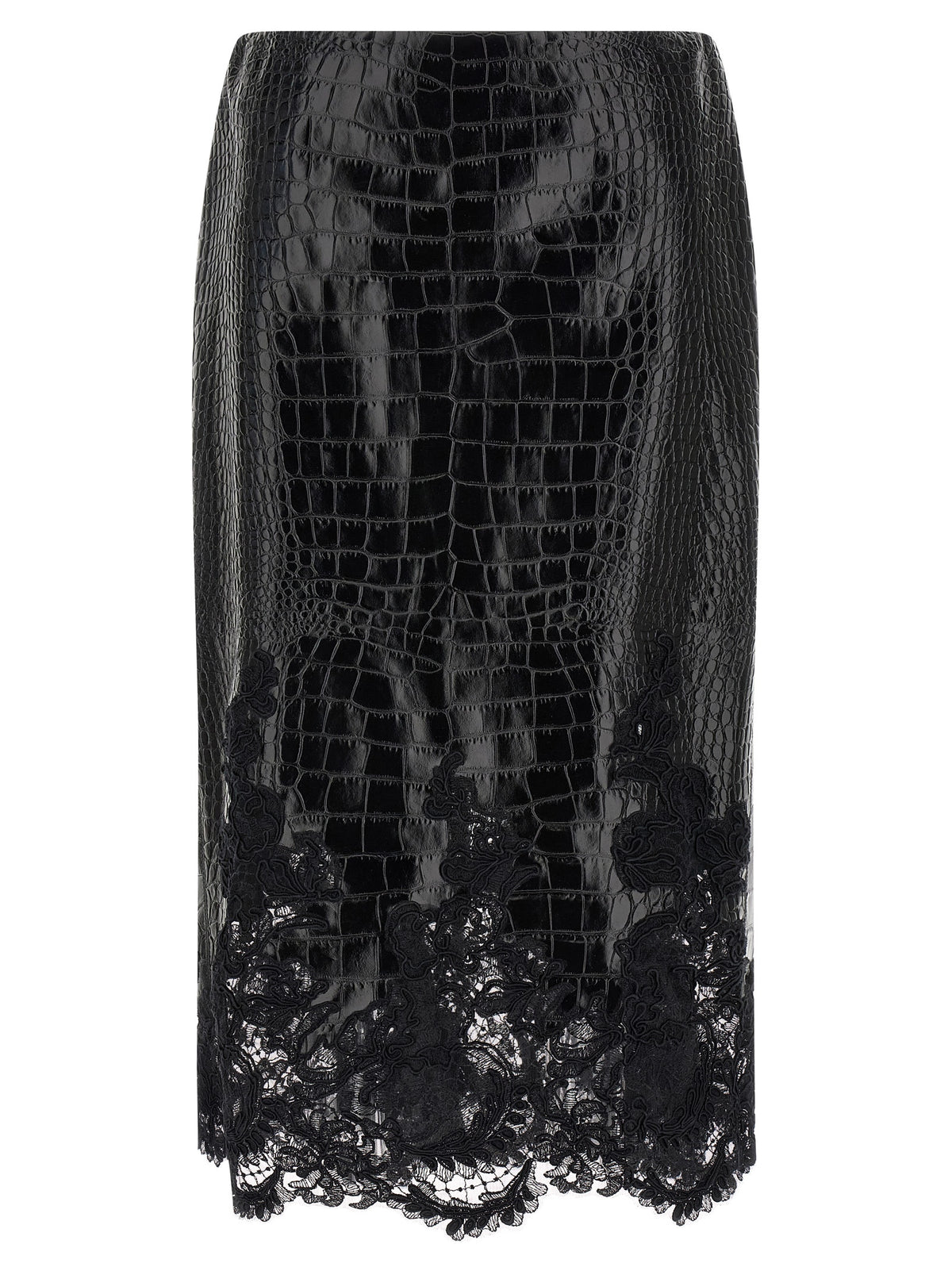 Ermanno Scervino Black Calfskin Midi Skirt