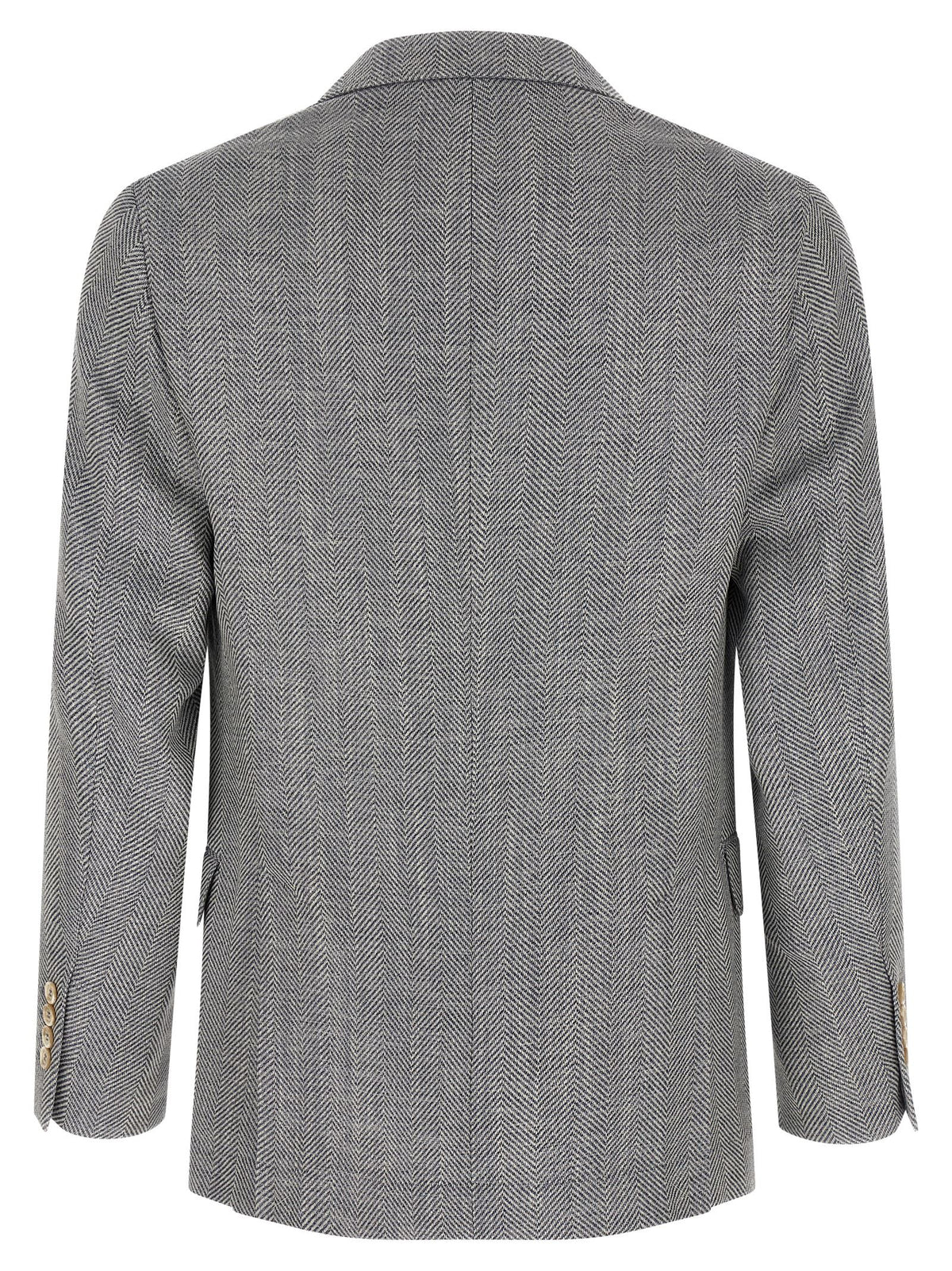 Elevate your wardrobe with the Brunello Cucinelli Gray Wool Blazer, a masterpiece of craftsmanship in a luxurious wool, alpaca, and silk blend, perfect for the discerning individual.