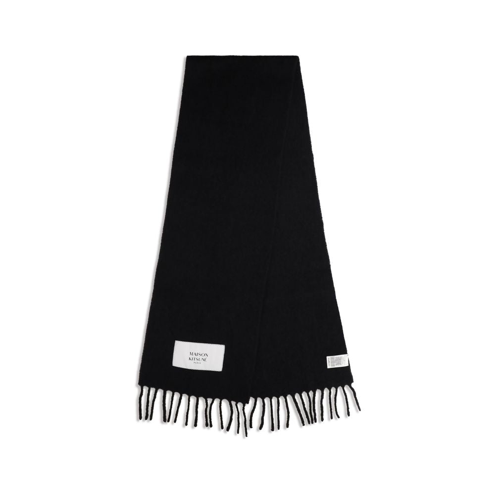 Indulge in the Maison Kitsuné Black Polyamide Scarf, a luxurious blend of baby alpaca and polyamide, embodying sophistication and warmth for the discerning individual.