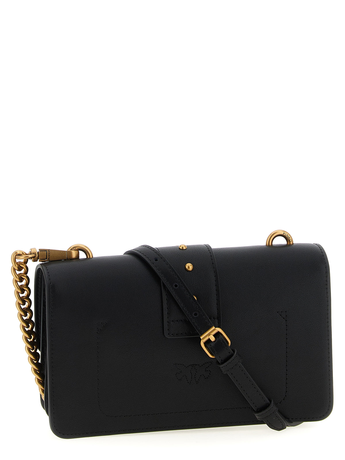 Elevate your style with the PINKO Love One Mini Black Calfskin Crossbody Bag, a luxurious blend of exquisite craftsmanship and timeless elegance, perfect for any occasion.