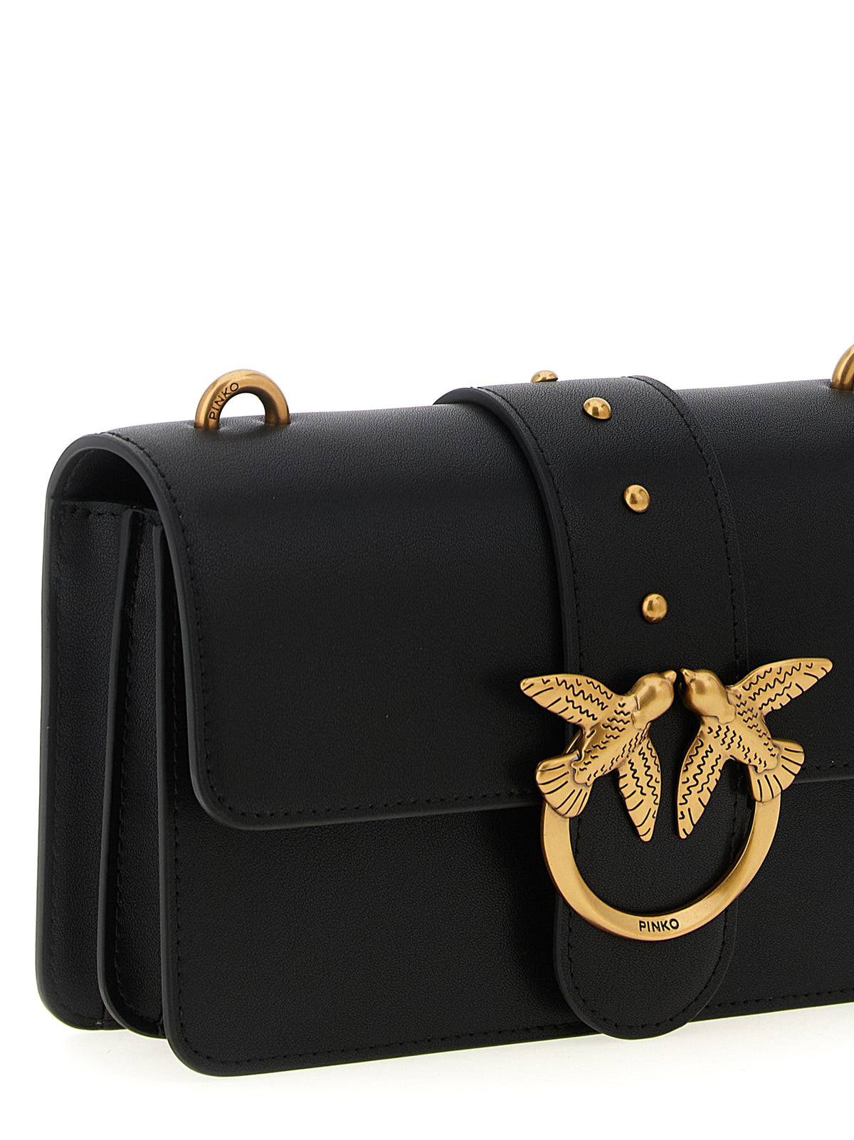 Elevate your style with the PINKO Love One Mini Black Calfskin Crossbody Bag, a luxurious statement crafted from exquisite calfskin leather, embodying sophistication and elegance.