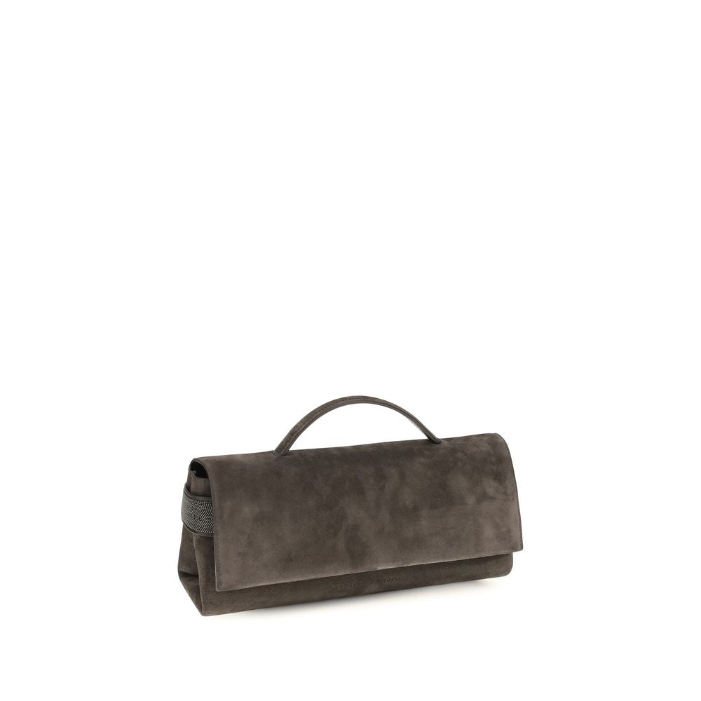 Brunello Cucinelli Brown Suede Leather Clutch Bag - Timeless Elegance