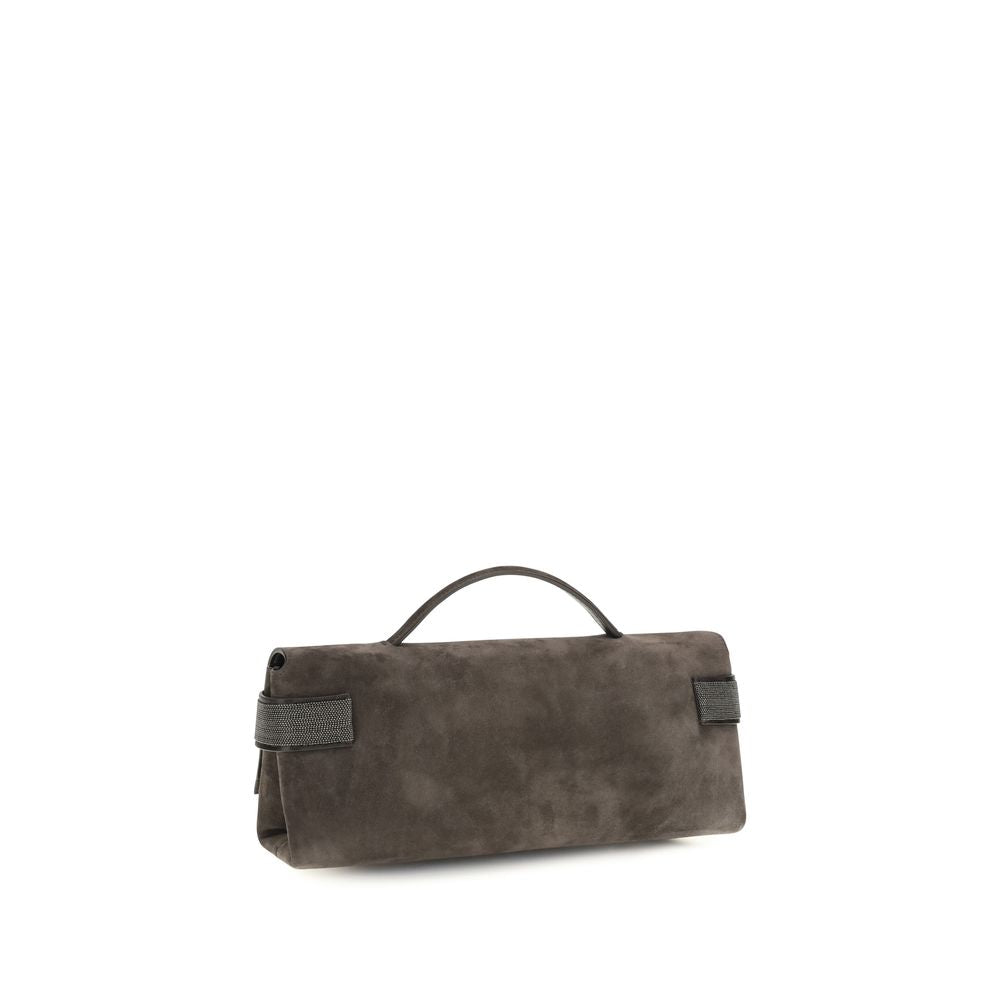 Brunello Cucinelli Brown Suede Leather Clutch Bag - Timeless Elegance
