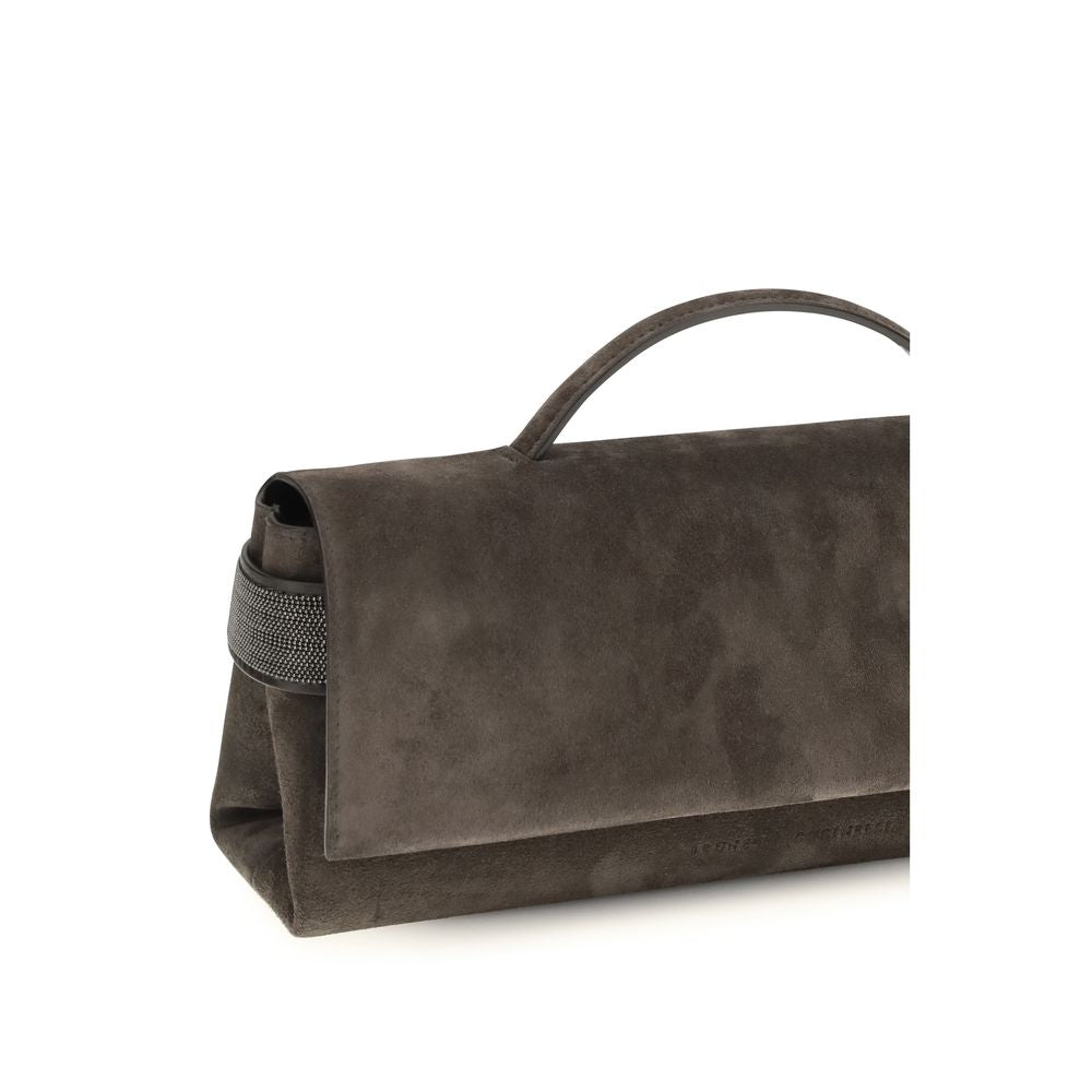 Brunello Cucinelli Brown Suede Leather Clutch Bag - Timeless Elegance