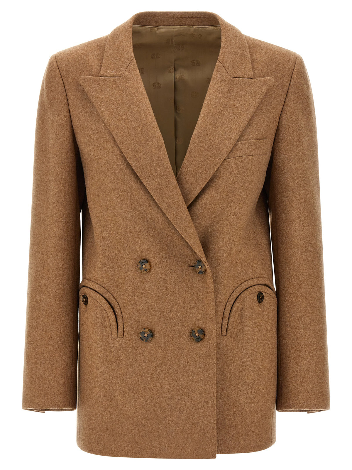 Indulge in the Blazé Milano Beige Virgin Wool Blazer, a masterpiece of Italian craftsmanship blending virgin wool and cashmere for timeless elegance and sophisticated allure.